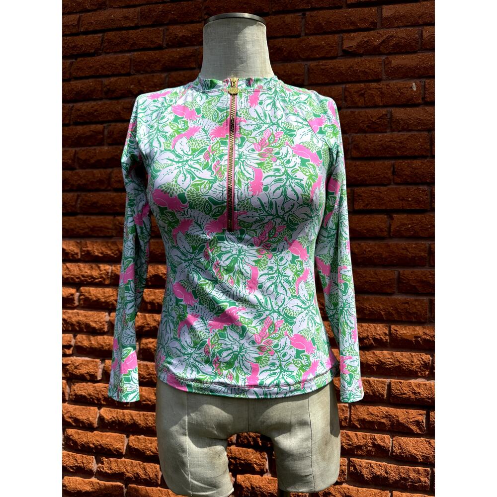 Lilly Pulitzer Nayte rashguard swim top green Just wing It women's 00/ XXS
